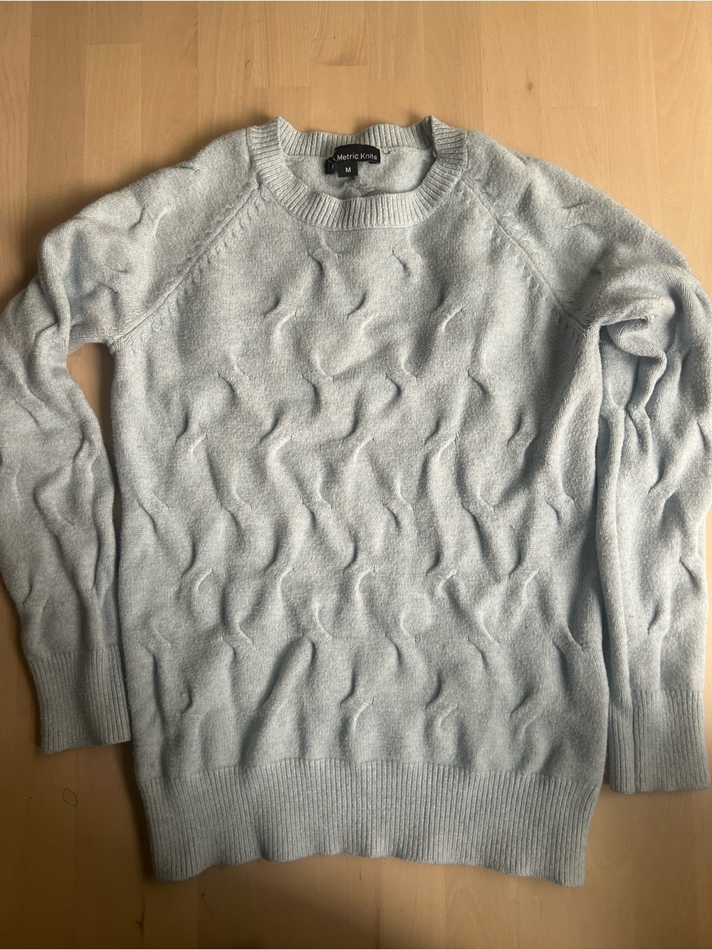 Women Light Blue Cable Crewneck Sweater